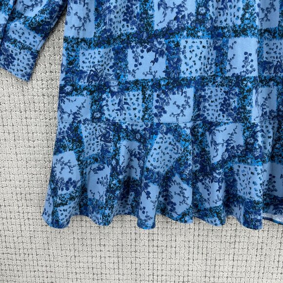 Tuckernuck Mini Dress Womens XL Blue Designer Floral Long Sleeve Ruffle Hem NWT - Picture 7 of 13
